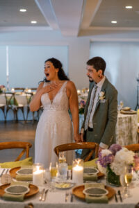Bride and groom in reception space