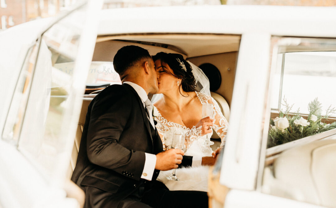 Bride and groom on the way to wedding